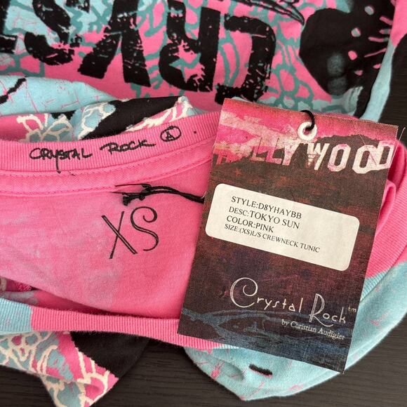 Christian Audigier Crystal Rock Y2K Shirt Womens XS Tokyo Sun Cherry Blossom Tee - Picture 3 of 12